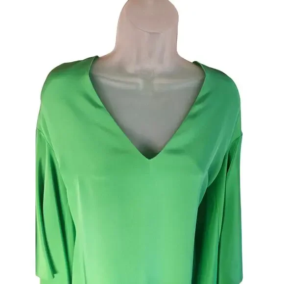 Ralph Lauren Green Shift Dress Sz 4 3/4 length Bell Sleeves V Neck - Picture 3 of 9